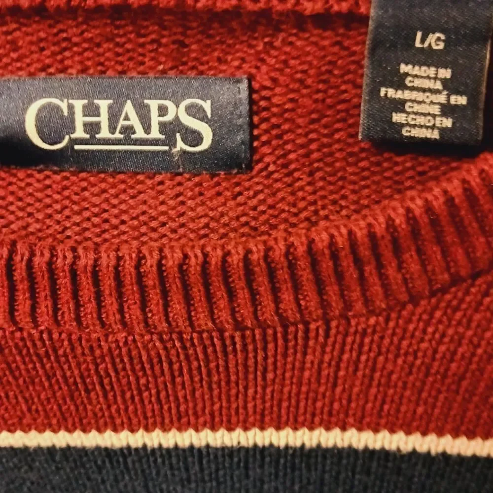 CHAPS Men's burgundy & blue striped crew neck Sweater Size large NEW